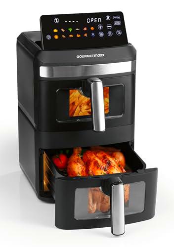 GOURMETmaxx FryUp XL Freidora de aire caliente vertical de doble cámara con ventana de visualización