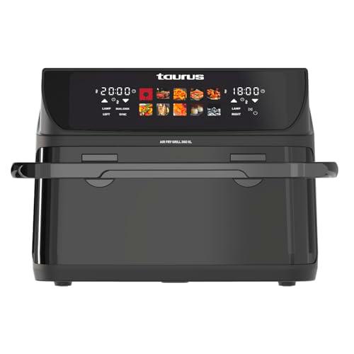 Taurus - Freidora sin aceite Grill 360 XL | 10L | 4 Resistencias | 2800W | Pantalla táctil | Cestillo divisible | Temporizador 60 min | 10 Programas | Temp 60º-200ºC | Cocina simultánea