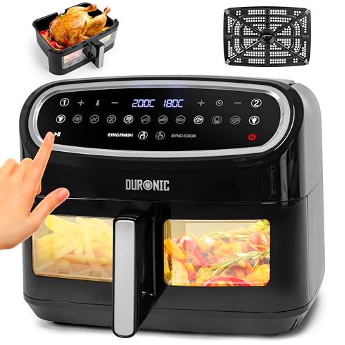 Duronic AF14 BK Freidora de aire sin aceite 2400 W | Air Fryer 1 cesta 10L con Ventana | Airfryer 10 programas | Pantalla táctil | Cestas antiadherentes | Fácil de limpiar | 50-200º
