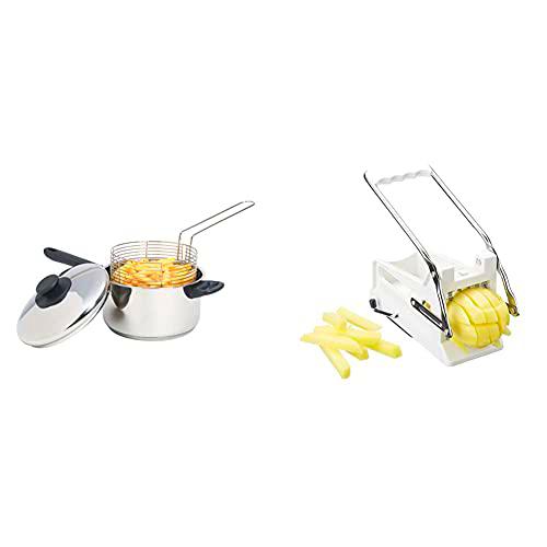 Kitchen Craft Olla freidora con cesta (acero inoxidable) + KCBB882 Cortador de patatas fritas con hoja de acero inoxidable, Blanco
