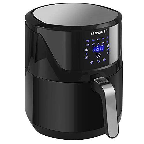 LLIVEKIT Freidora de Aire Caliente 1800W 7L Freidora sin Aceite con Pantalla LED Táctil 10 Modos de Cocción Temporizador y Temperatura Ajustable 80-200℃ AirFryer Elétrico Negro WAF0021DE