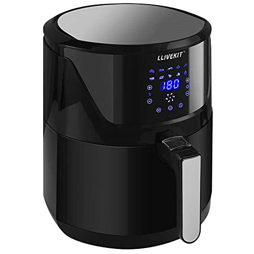 LLIVEKIT Freidora de Aire Caliente 1400W 5L Freidora sin Aceite con Pantalla LED Táctil 10 Modos de Cocción Temporizador y Temperatura Ajustable 80-200℃ AirFryer Elétrico Negro WAF0017DE